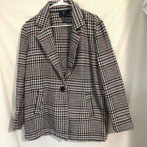 Forever 21 Women's Red Blue Black Wool Blend Coat Blazer Single Button Thick Lg